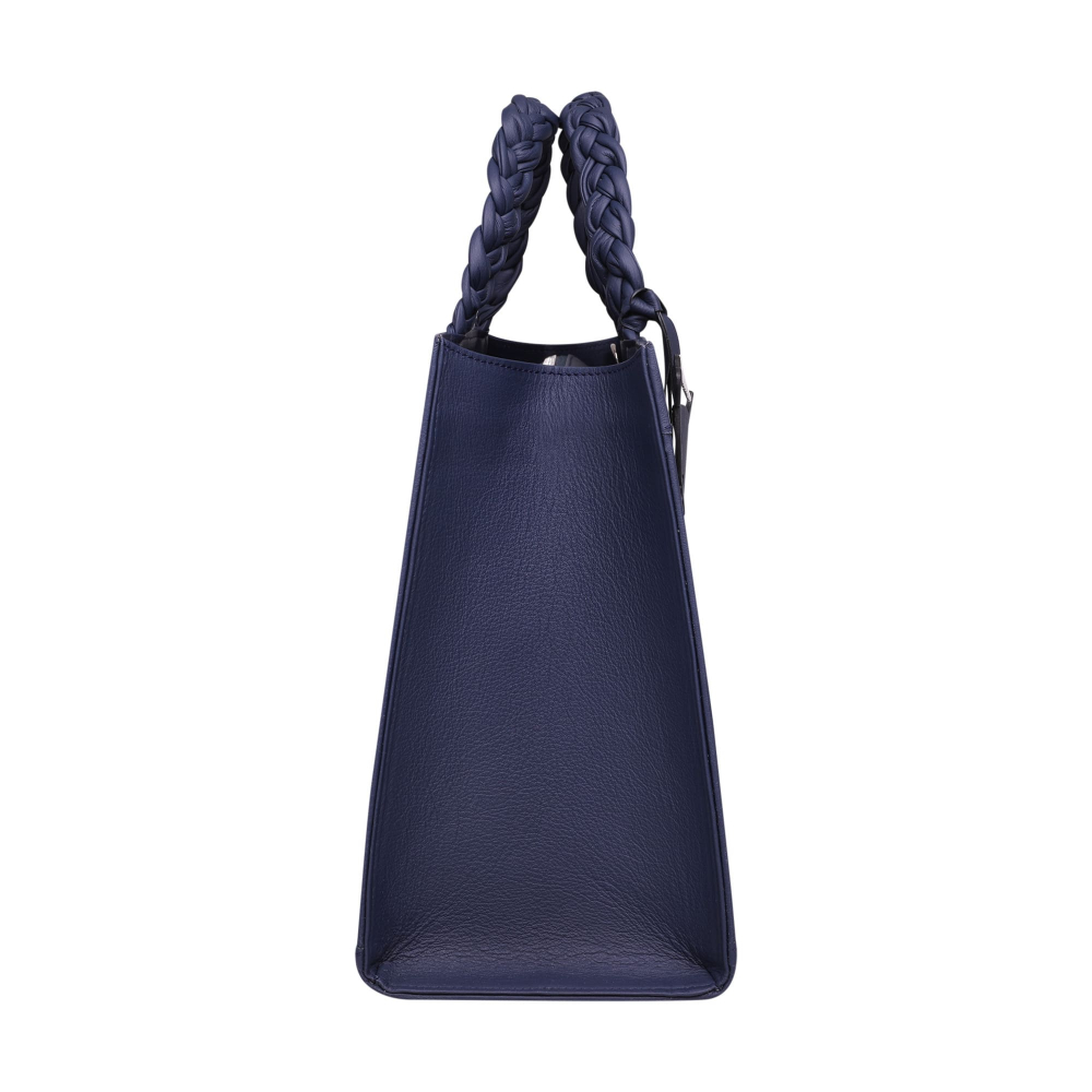 Handbag made of  calfskin with braided handles dark blue